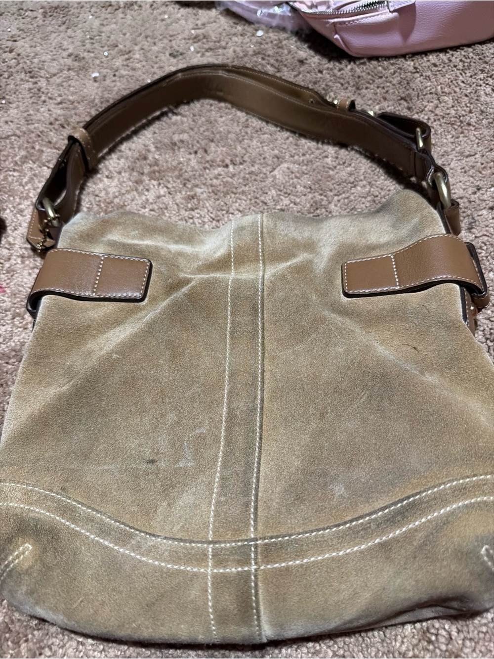 Coach Suede Shoulder Bag in Tan and Brown